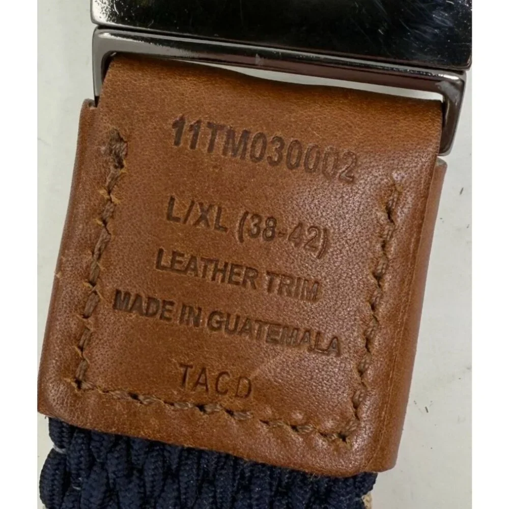 Tommy Bahama Mens Stretch Woven Belt Leather Trim L/XL (38-42) Tan Taco